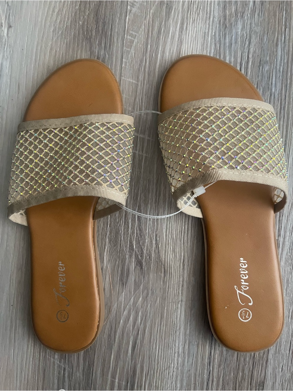& Other Stories Tan Mesh Slide Mules with Iridescent Detail